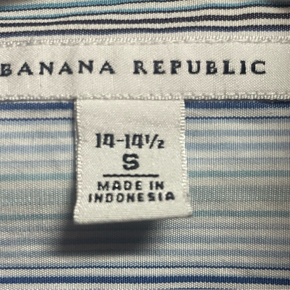 Banana Republic Men’s BU LS Stripe Blue White Dress Shirt Size Small 14-14 1/2 - Picture 3 of 4